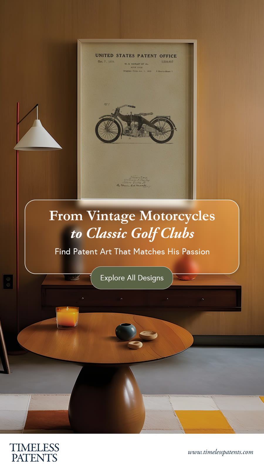 Timeless Patents vintage motorcycle campaign creative